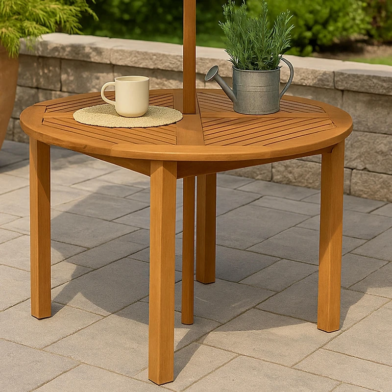 Outdoor Meranti Wood with Teak Oil Finish Wooden Round Patio Family Dining Table - 42" - Brown