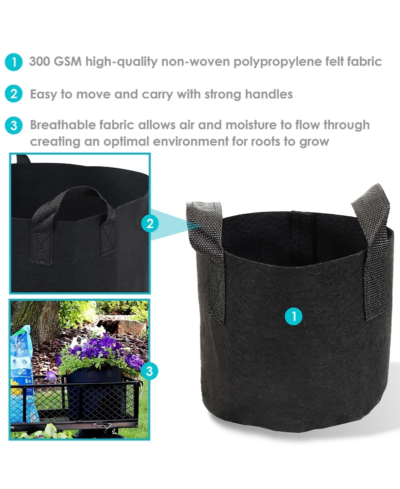 Garden Grow Bag with Handles Non-Woven Polypropylene Fabric, Black