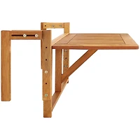 Outdoor Folding Balcony Railing Table - Meranti Wood Construction - Brown