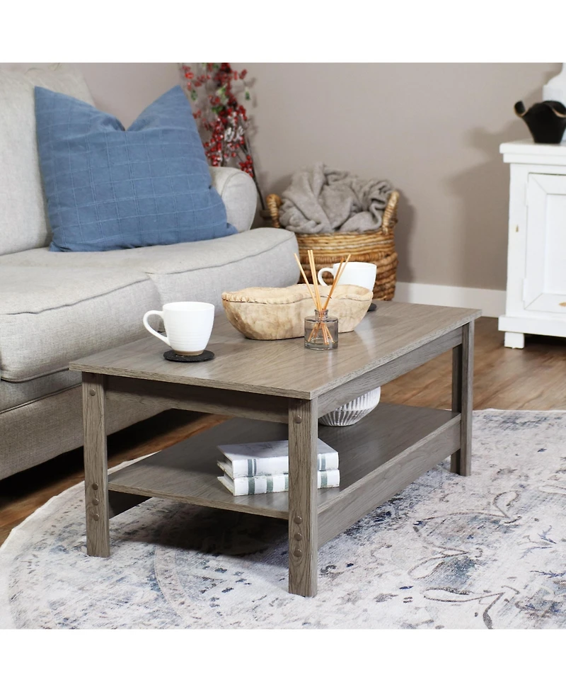 Mdf Indoor Coffee Table with Lower Shelf - 16" H - Thunder Gray