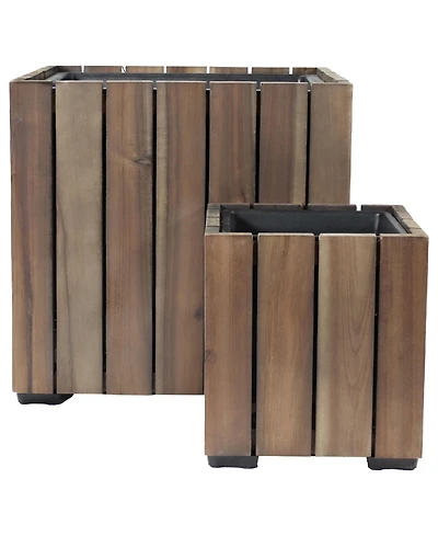 Indoor/Outdoor Square Acacia Wood Planter Box with Vertical Planks - 2pk