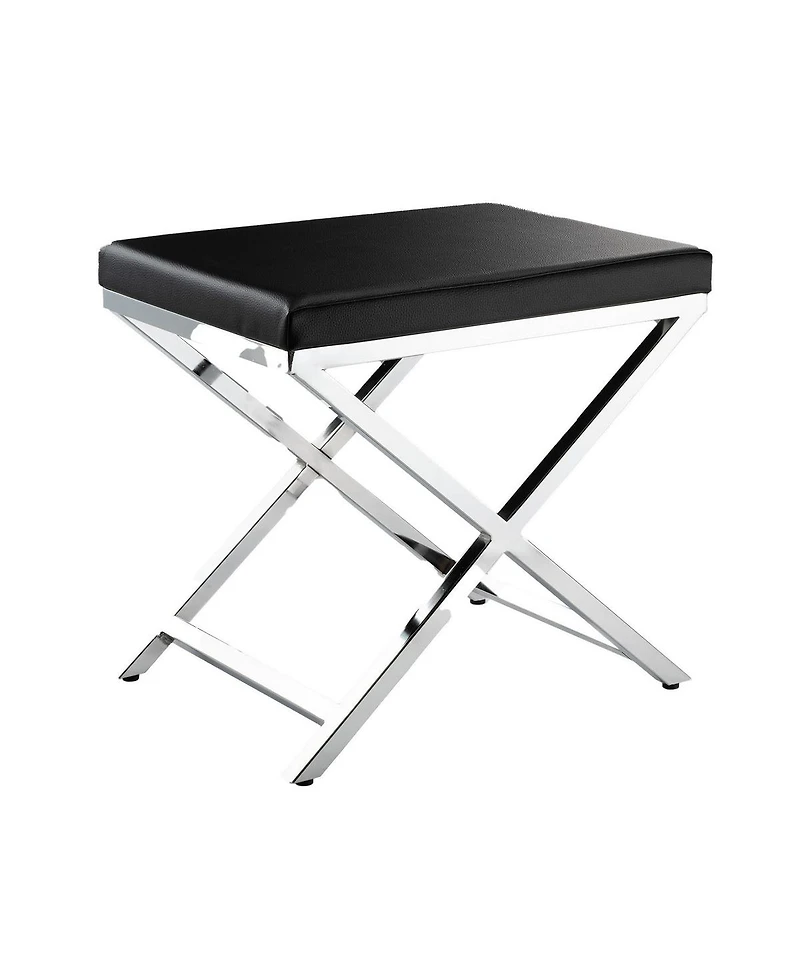 Slickblue Accent Stool with Faux Leather Seat and Chrome-Finished Cross Legs for Modern Elegance