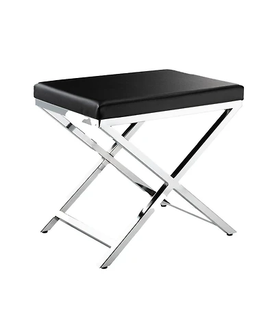 Slickblue Accent Stool with Faux Leather Seat and Chrome-Finished Cross Legs for Modern Elegance