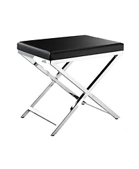 Slickblue Accent Stool with Faux Leather Seat and Chrome-Finished Cross Legs for Modern Elegance