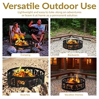 Forest Wilderness Heavy-Duty Steel Fire Pit Ring with 360-Degree Wildlife Cutouts - 36-Inch Round - Black