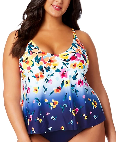 Anne Cole Plus Size Floral-Print Tankini Top