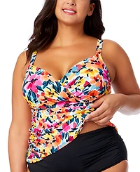 Anne Cole Plus Size Floral-Print Surplice Underwire Tankini Top