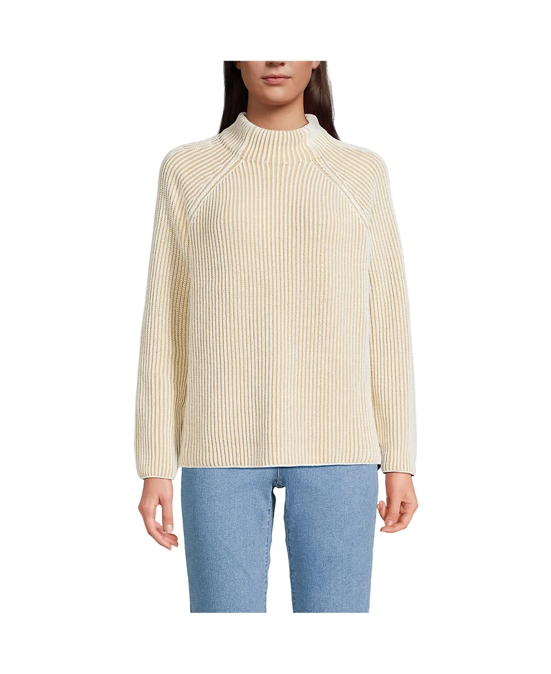 Lands' End Women's Drifter Two Color Shaker Mock Neck Sweater