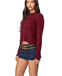 Edikted Women's Split Open Back Cable Knit Sweater
