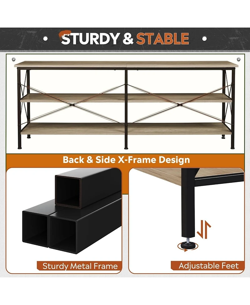 Wlive Tv Stand for 65 70 inch Entertainment Center with Storage Industrial Console Living Room Long 63" Cabinet Metal Frame