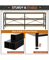 Wlive Tv Stand for 65 70 inch Entertainment Center with Storage Industrial Console Living Room Long 63" Cabinet Metal Frame
