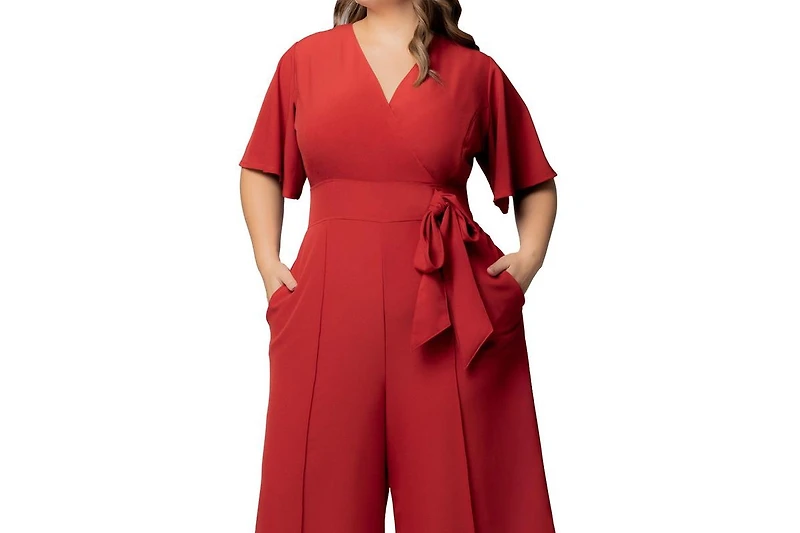 Kiyonna Plus Size Evelyn Cropped Wide Leg Jumpsuit