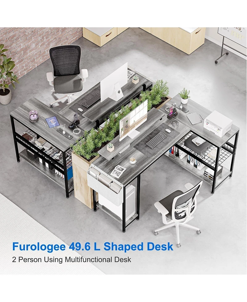 gaomon L Shaped Computer Desk with Power Outlets & Led Light