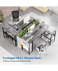 gaomon L Shaped Computer Desk with Power Outlets & Led Light