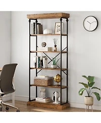 gaomon Bookshelf Industrial Bookcase Wooden Storage Open Rack Shelf with Metal Frame