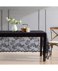 Hlc.me Butterfly Floral Lace Fabric Tablecloth, Lace Fabric Table Cloth for Rectangle Square Tables, Wrinkle Resistant Tablecloth, Patterned Scalloped