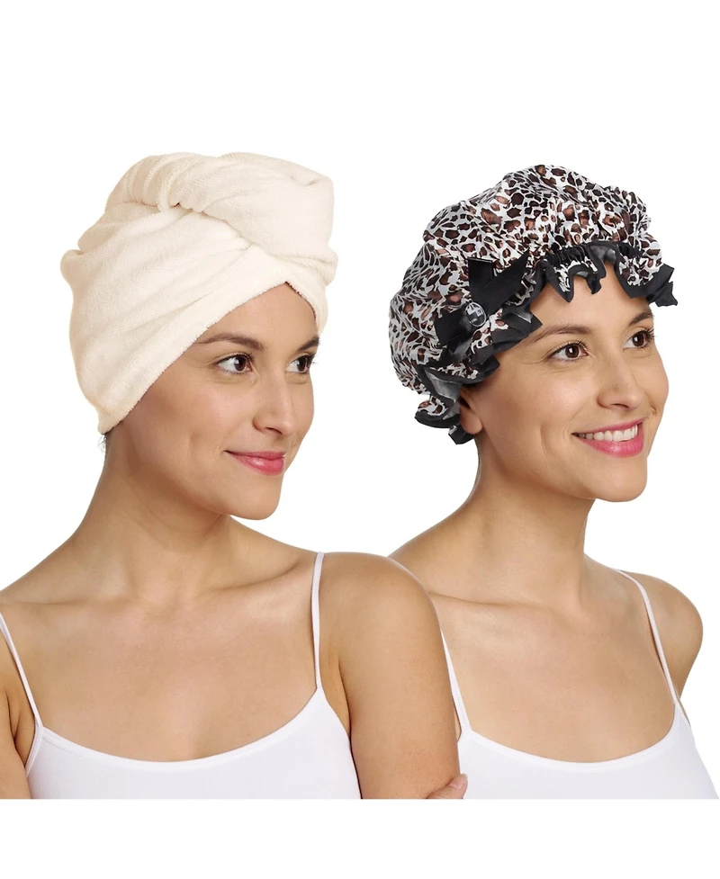 Turbie Twist Deluxe Wet Dry - Microfiber Tt and Shower Cap Multicolor