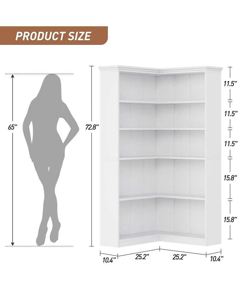 gaomon Farmhouse Bookshelf Corner Bookcase 72.8” Large Bookcase Wood Bookshelf Tall L Shaped Bookshelf