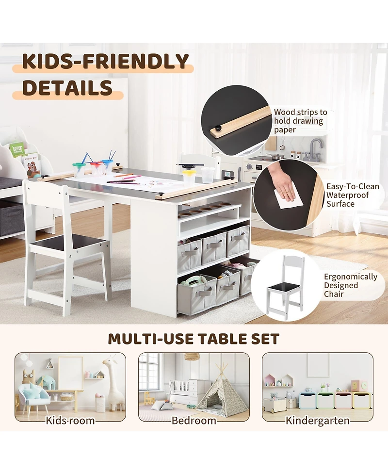 gaomon Kids Art Table and 2 Chairs with Storage Bins,Toddler Activity Table
