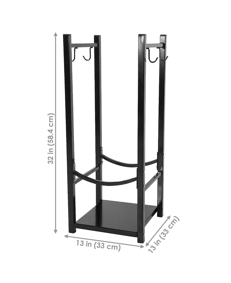 Indoor/Outdoor Steel Fire Pit or Fireplace Firewood Log Rack Holder with Hooks - 32"