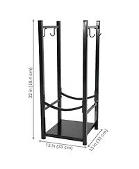 Indoor/Outdoor Steel Fire Pit or Fireplace Firewood Log Rack Holder with Hooks - 32"