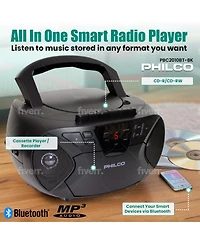 Philco Wired Bluetooth Boombox with Cd & Cassette Player Cassette Recorder, Bluetooth Audio MP3/Wma/Cd-r/Cd-rw Compatible, Fm Radio, Aux & jack