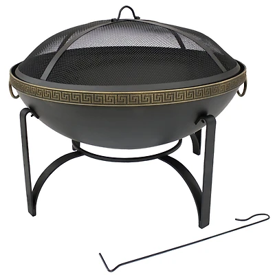 Outdoor Camping or Backyard Steel Contemporary Fire Pit Bowl with Handles and Spark Screen - 26" - Black