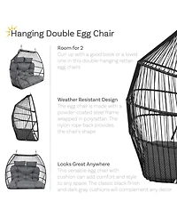 Outdoor Andrei Hanging Double Egg Chair with Cushion and Headrests - Dark Gray