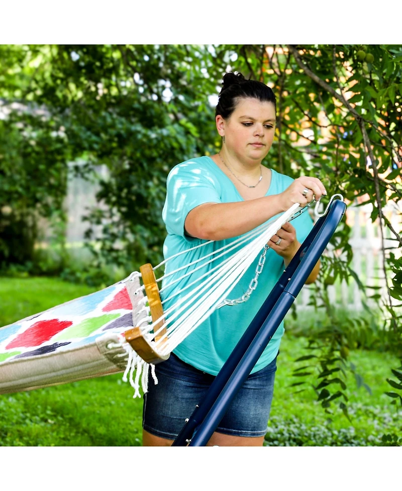 Heavy-Duty Quilted 2-Person Hammock with Curved Bamboo Spreader Bars - 450 lb Weight Capacity