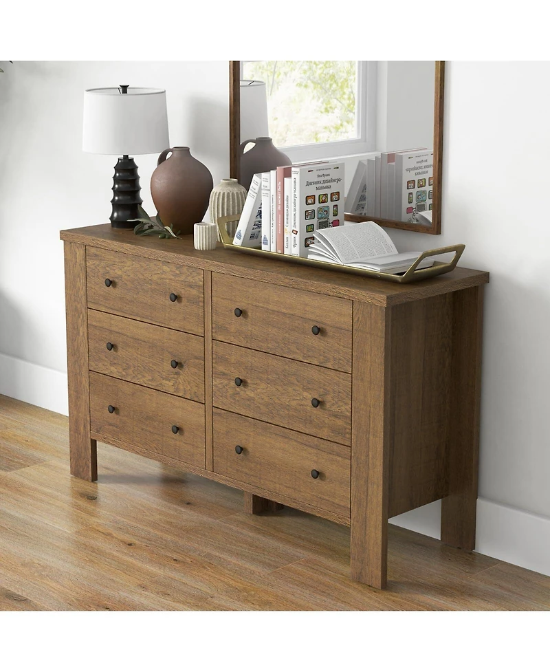 6 Drawer Dresser for Bedroom, Wood Chest of Drawers with Metal Legs, Modern Storage Dresser Chest Cabinet Organizer