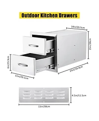 gaomon Outdoor Kitchen Drawers, Stainless Steel Flush Mount Double Bbq Storage Drawers, 14W x 23D x 15H Inches Built-in Access Drawers with Venting Pa