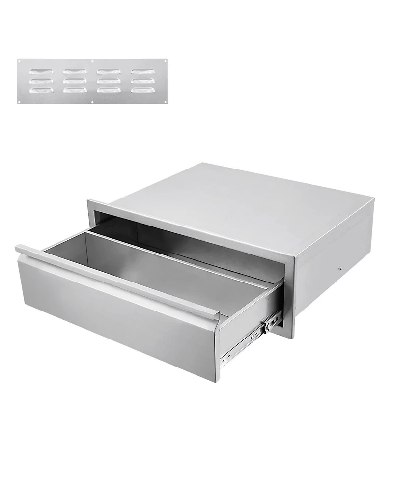 gaomon Outdoor Kitchen Drawer with Divider, Stainless Steel Flush Mount Single Bbq Drawer, 30W x 23D x 10H Inches Built-In Access Drawer with Venting