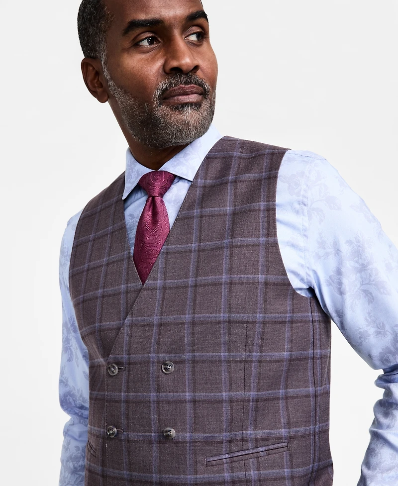 Tayion Collection Men's Regular-Fit Plaid Suit Vest