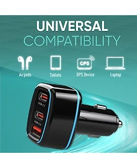 Philco Car Charger PD45W, 2 Usb-c + 1 Usb-a Fast Charging Adapter, Compact 12V/24V Vehicle Charger