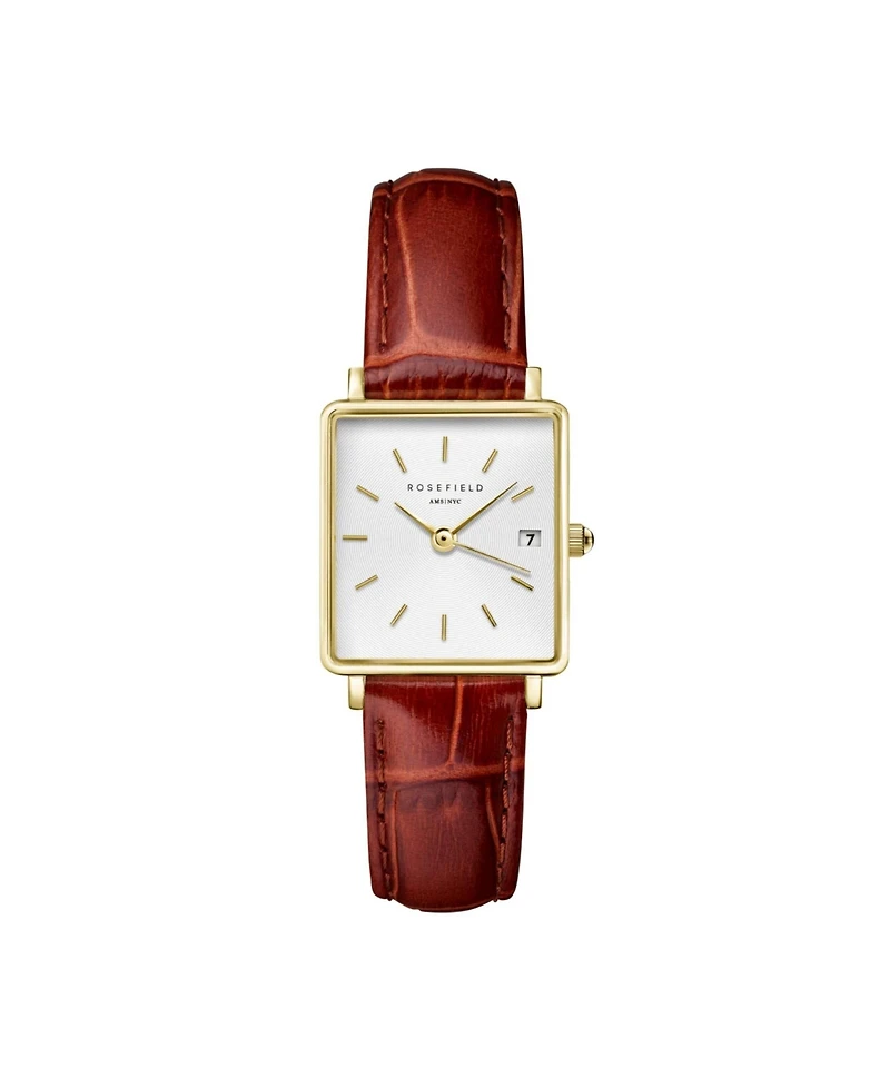 Rosefield Boxy Xs Women's Medium Brown Leather Watch 24mm