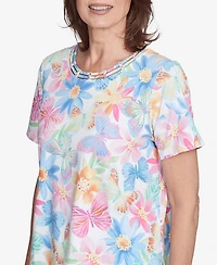 Alfred Dunner Women's Spring Butterfly Crew Neck Top