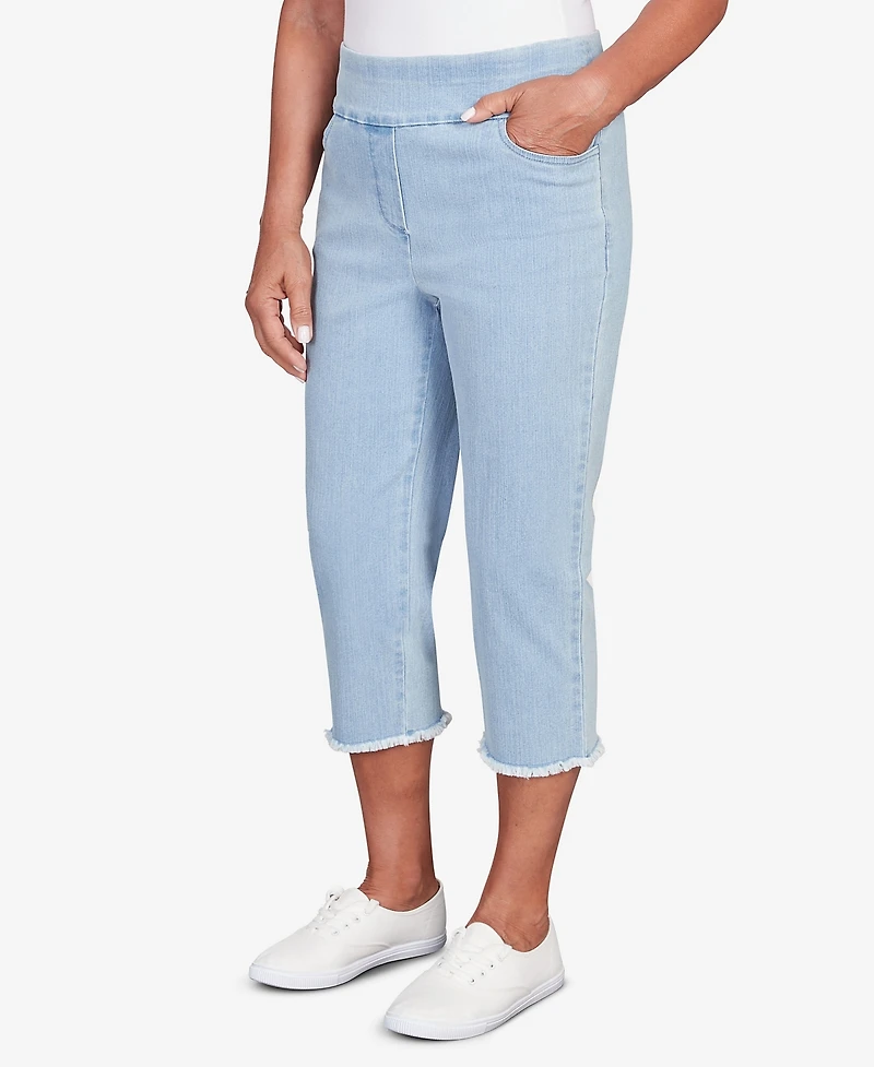 Alfred Dunner Women's Classic Denim Fringe Capri Pant
