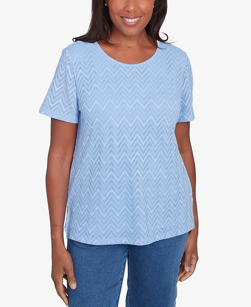 Alfred Dunner Women's Classic Textured Chevron Lace Back Top
