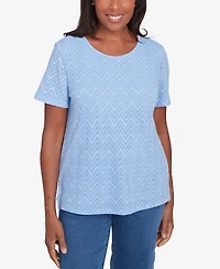 Alfred Dunner Women's Classic Textured Chevron Lace Back Top
