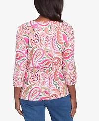 Alfred Dunner Women's Classic Embellished Crewneck Paisley Top