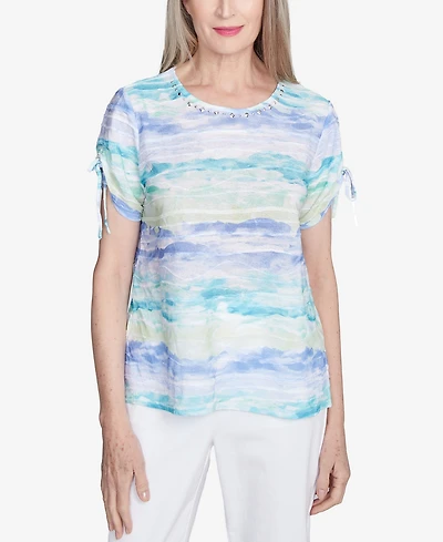 Alfred Dunner Women's Tied Short Sleeve Watercolor Top