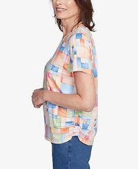Alfred Dunner Women's Color Block Tile Top with Side Ruching