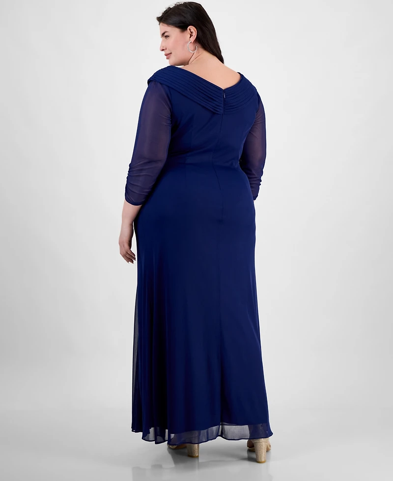 Alex Evenings Plus Size Portrait-Collar Side-Ruched A-Line Dress