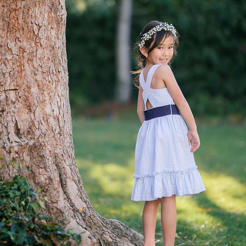 Hope & Henry Big Girls Heirloom Sleeveless Special Occasion Seersucker Party Dress with Cross Back
