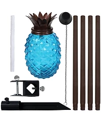Outdoor Adjustable Height 3-in-1 Glass Tropical Pineapple Torches with Connected Snuffs and Metal Poles - 2pk