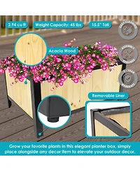 Acacia Wood Steel Framed Planter Box with Removable Planter Bag