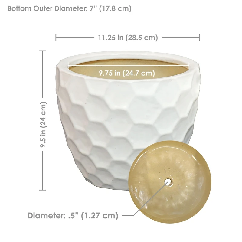 Honeycomb Pattern Ceramic Planter - 11.25" Round - White - 2-Pack