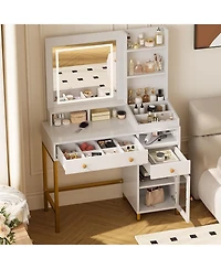 gaomon Vanity Desk with Mirror & 3 Color Led Lighted