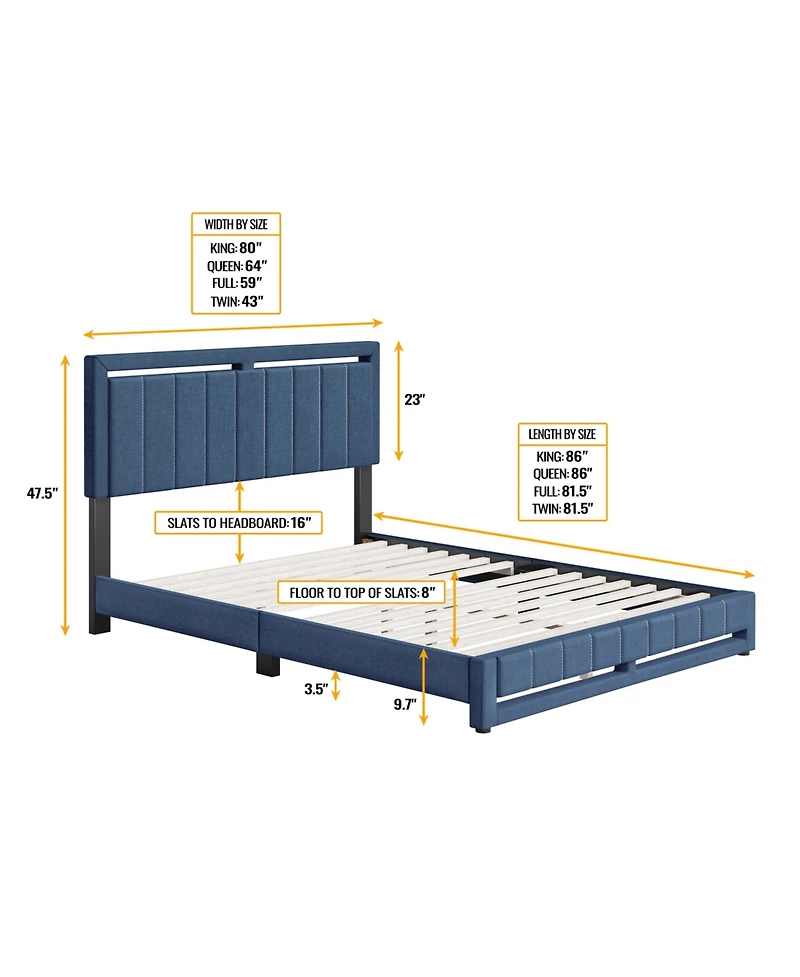 Boyd Sleep Siri Upholstered Platform Bed with Headboard, Mattress Foundation Strong 14 Wood Slat Supports, No Box Spring Required