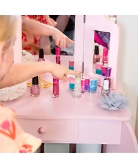 Beauty Bliss Mdf Kids' Vanity Table with Tri-Fold Mirror and Matching Stool - Pink